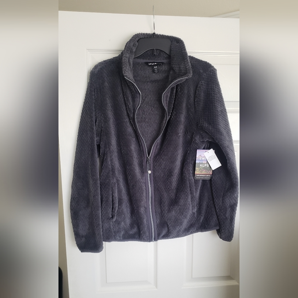 Swiss Alps Womens Medium Gray Full Zip Fleece Sweater Jacket